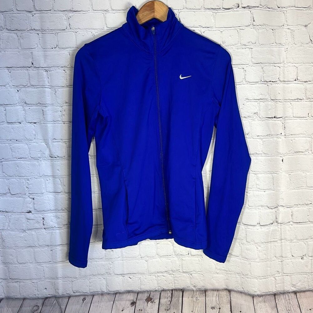 Nike Womens Full zip Pockets Long Sleeve Dri-Fit Blue shirt size S 495724-487